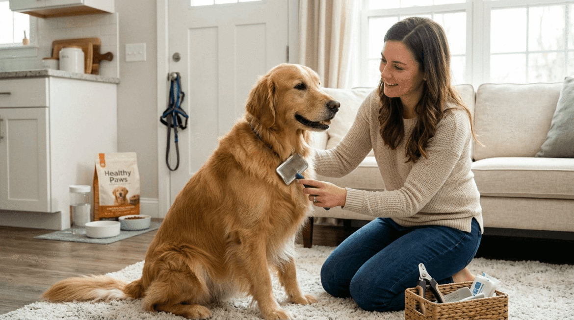 General dog care and pet wellness activities with owner