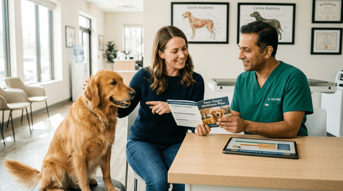 Confident dog care decisions showing responsible owner making informed choices for dog's wellbeing