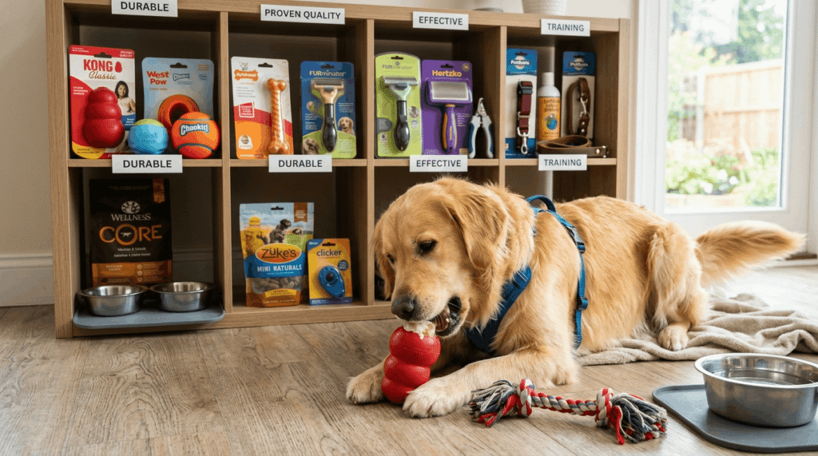 Dog products that work including effective durable toys, grooming tools, and quality supplies