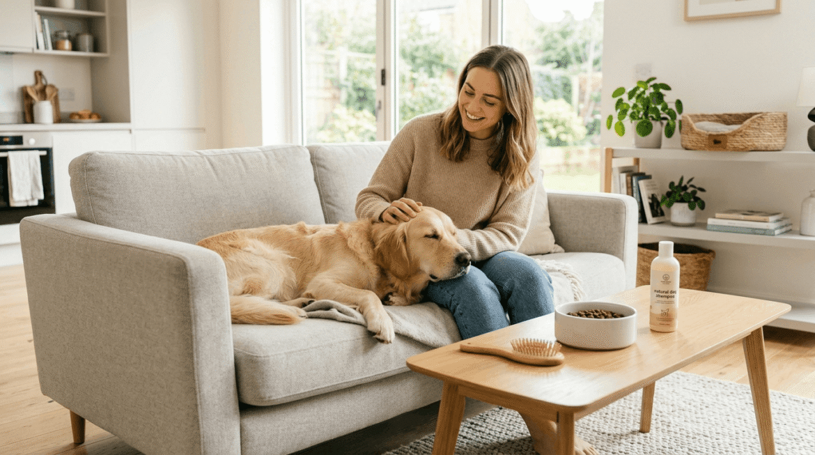 Stress-free dog care showing relaxed pet ownership with easy effortless care routine